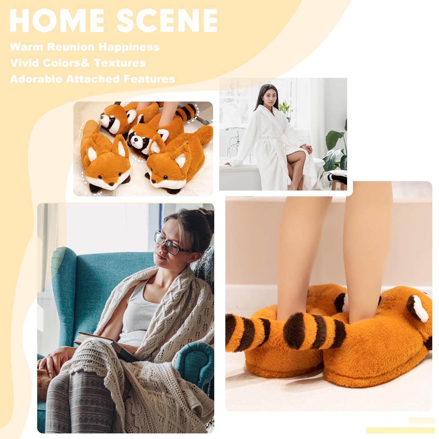 Women's Slippers Cute Wild Animal Fuzzy Plush Funny Slippers Novelty Fox Raccoon Red Panda Sloth Hedgehog Squirrel Koala Cozy Soft Winter Warm House Shoes for Indoor/Outdoor