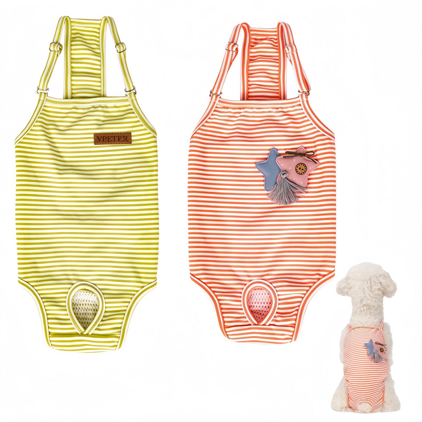 2 Pack Dog Period Pants for Female Reusable Washable Dog Nappies with Adjustable Straps Leak-Proof Pet Period Underwear for Small Dogs in Heat (M,Green+Orange)