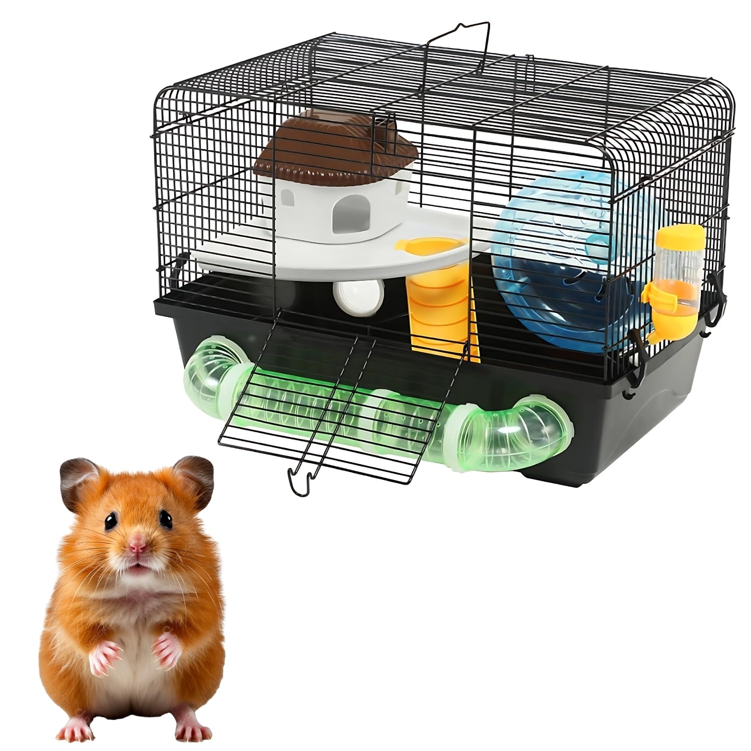 Sage Square Hamster Cage- Spacious & Durable Habitat for Small Pets, Ideal for Travel, Exercise Wheel, Easy-to-Clean, Secure Locking System, Ventilation, Fun Accessories, Gerbil, Mouse (Type 1)-image-11