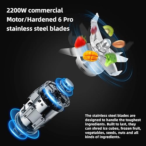 Miniatura 4 de Licuadora profesional de batidos, licuadora de encimera, licuadora comercial de 2200 W de alta potencia con jarra de 68 onzas, preajustes