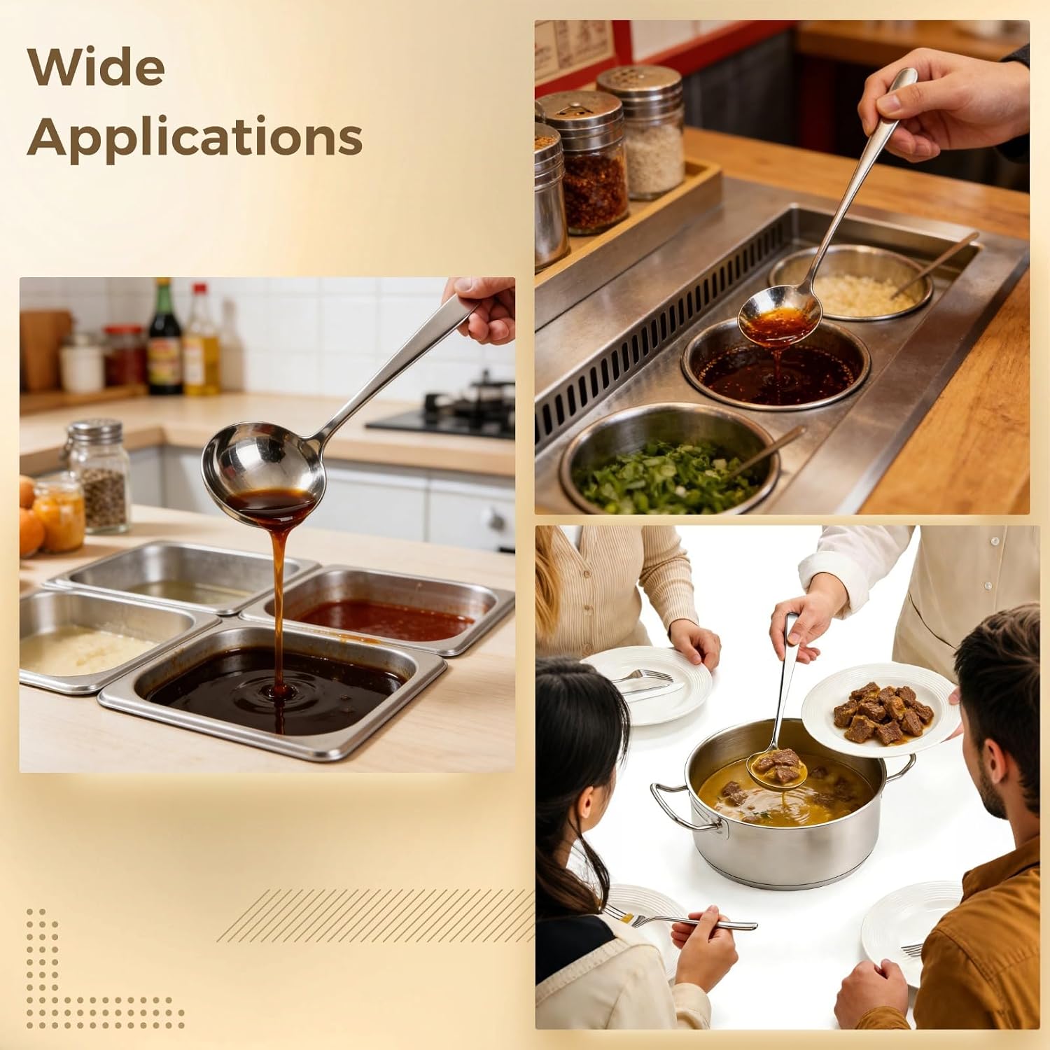 2 Pcs Stainless Steel Sauce Ladle Set, Including Gravy Ladle & Round Soup Ladle, 304 Stainless Steel with Ergonomic Handle for Kitchen, Restaurant, Buffet