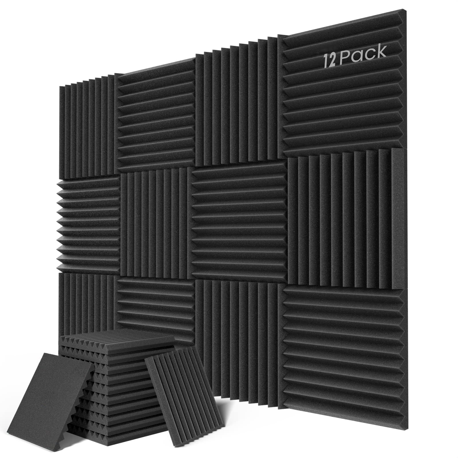 12 Pack Acoustic Panels, 2.5 * 30 * 30 Quick-Recovery Sound Proof Foam Panels, Thick Acoustic Foam, Soundproof Wall Panels for Home Studio