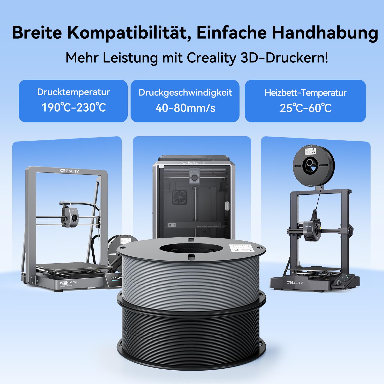Creality Ender PLA Filament 1,75mm, Schwarz & Weiß, 2er-Pack 1kg Spulen, Maßgenauigkeit ±0,03mm, PLA Filament für 3D-Drucker, kompatibel mit FFF Druckern, hohe Druckqualität