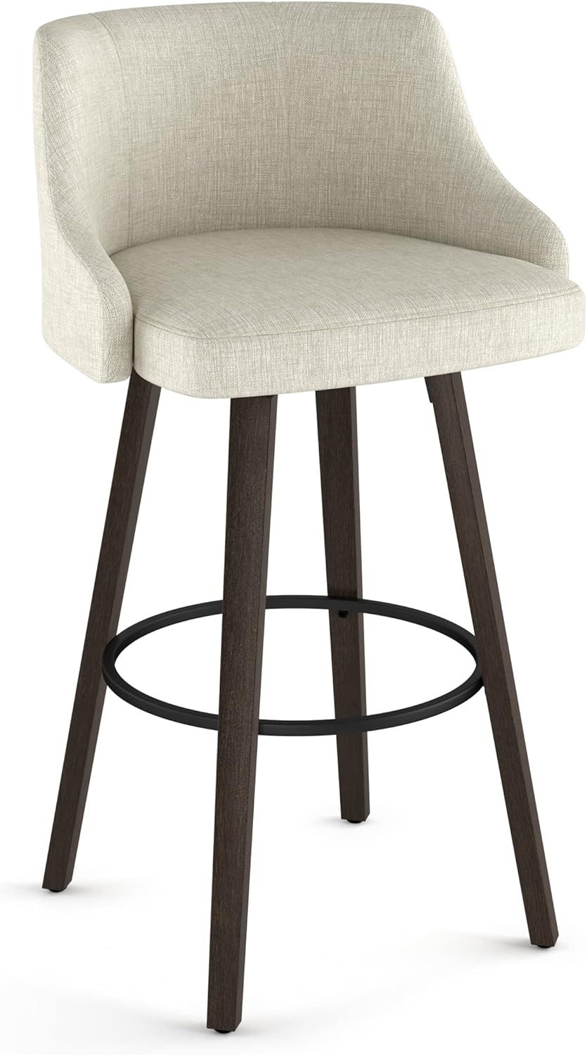 Amisco Ramon 26.88" Counter Height Swivel Stool - Light Beige PVC/Dark Brown Wood