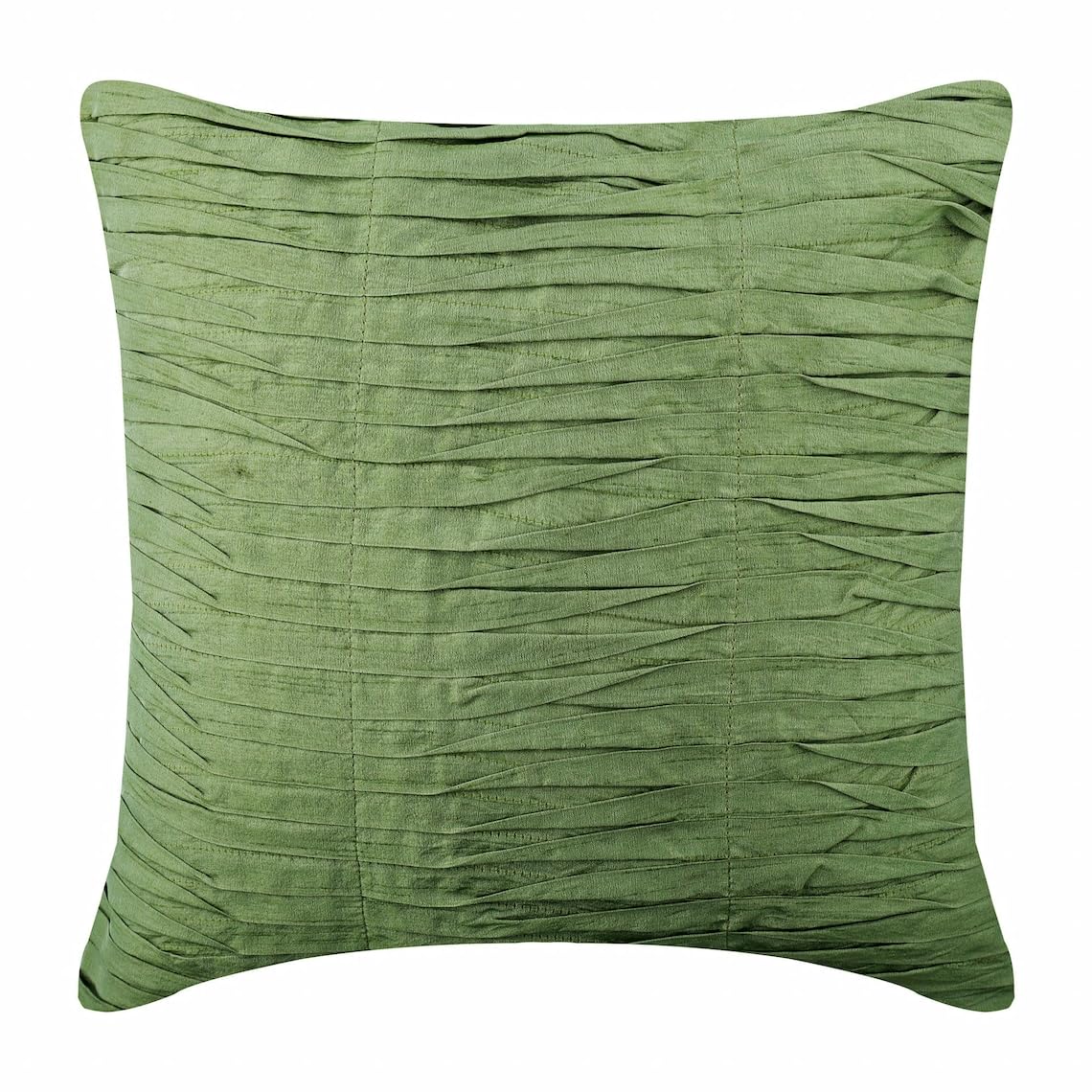 The HomeCentric Decorative Green Cushion Cover Pack of 2, 45x45 cm (18"x18"), Textured Pintucks Solid Color Square Throw Silk Pillowcase for Sofa or Bed, Contemporary Striped Cushioncase - Green Waves
