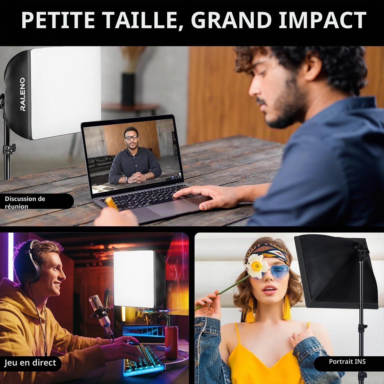 Raleno Softbox pour Studio Photo, Kit d'éclairage de Photographie, Ampoule LED 50W 5500K, avecTrépied Réglable, Éclairage pour la Photographie de Produits et l'enregistrement Vidéo