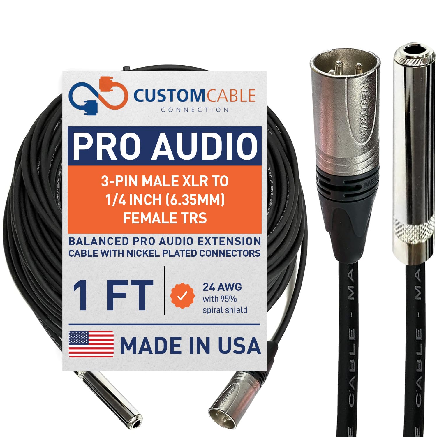 Amazon.com: Custom Cable Connection 1 Foot Neutrik NC3MXX Male XLR