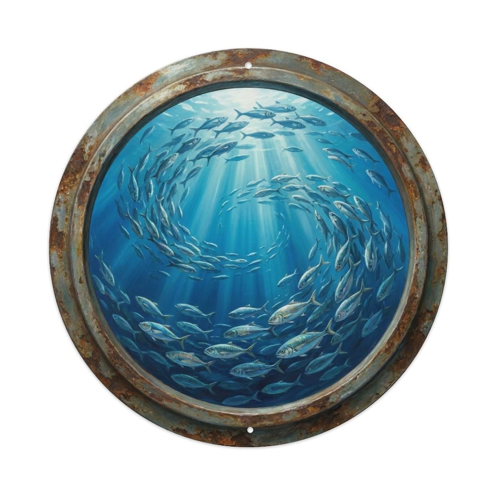 Fyrn Style Metal Tin Sign Vintage Porthole Schooling Behavior Ship Window Undersea Deep Sea