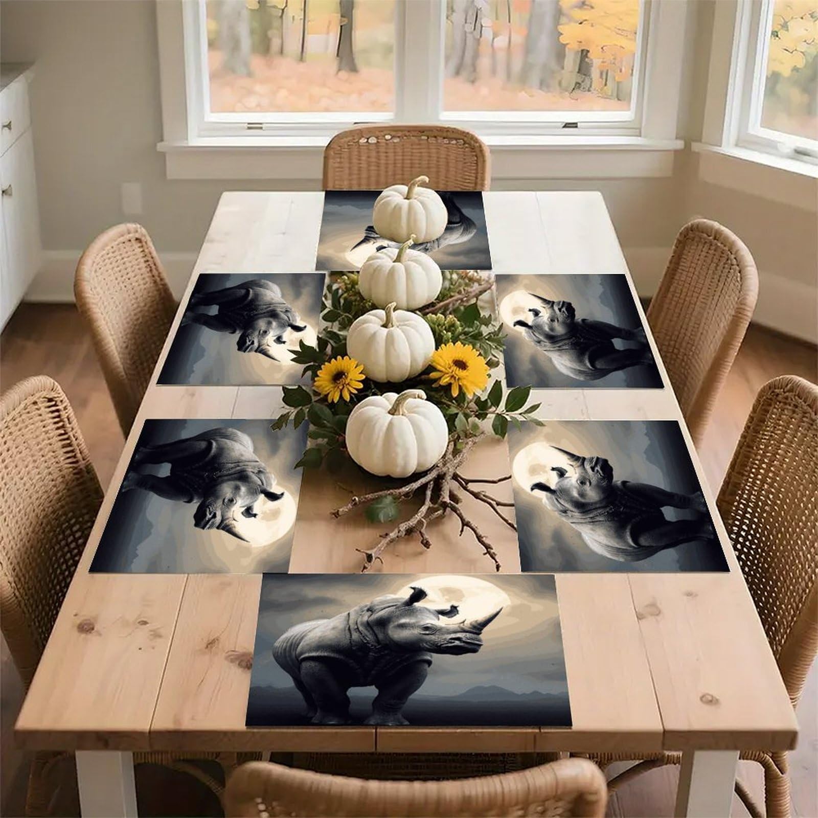 Rhino Placemats Wipeable Heat Resistant Table Mats Washable Flax Place Mats Elegant Cloth Non-Slip Placemat for Kitchen Dinning Party Table Decor 12 * 18 in