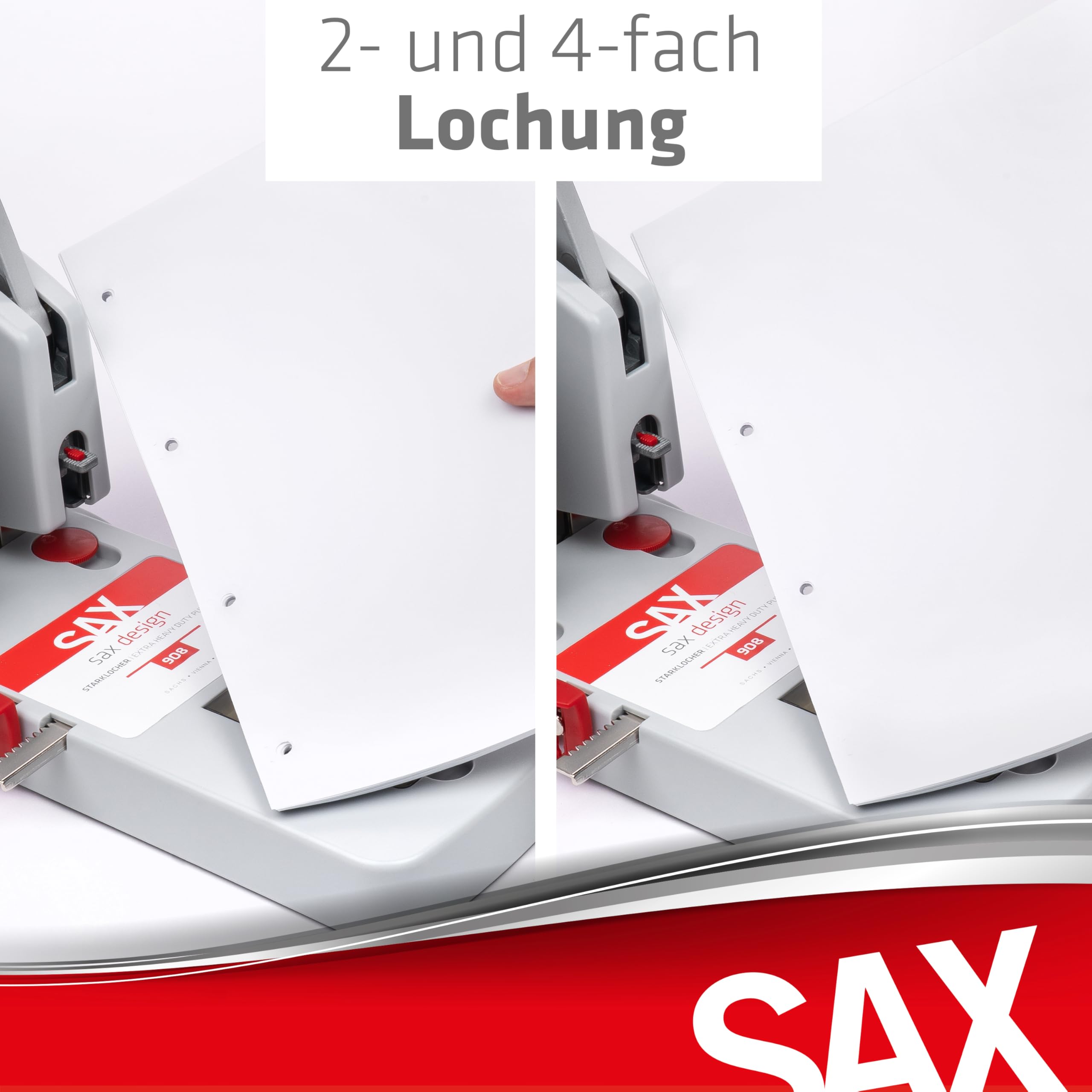 SAX Design 0-908-10 Profilocher/Kraftlocher | 150 Blatt | geringer Kraftaufwand | 2-fach & 4-fach Lochung