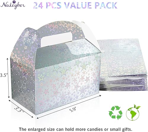 Miniatura 2 de Naleyber Caja de regalo de fiesta de estrellas iridiscentes, 24 cajas holográficas a dos aguas para dulces, regalos de dulces, cajas brillantes para