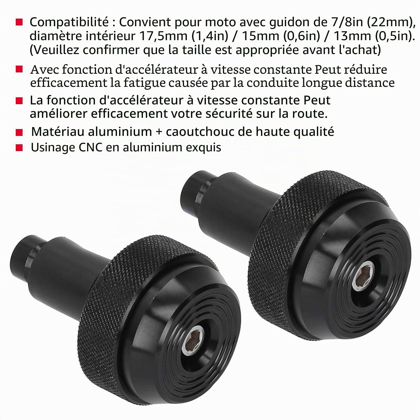 Régulateur de Vitesse Vitesse d'accélérateur Contrôle de Vitesse d'accélérateur Moto Intérieur Noir Bouchon d'extrémité de Guidon pour Moto,Sièges et Accessoires