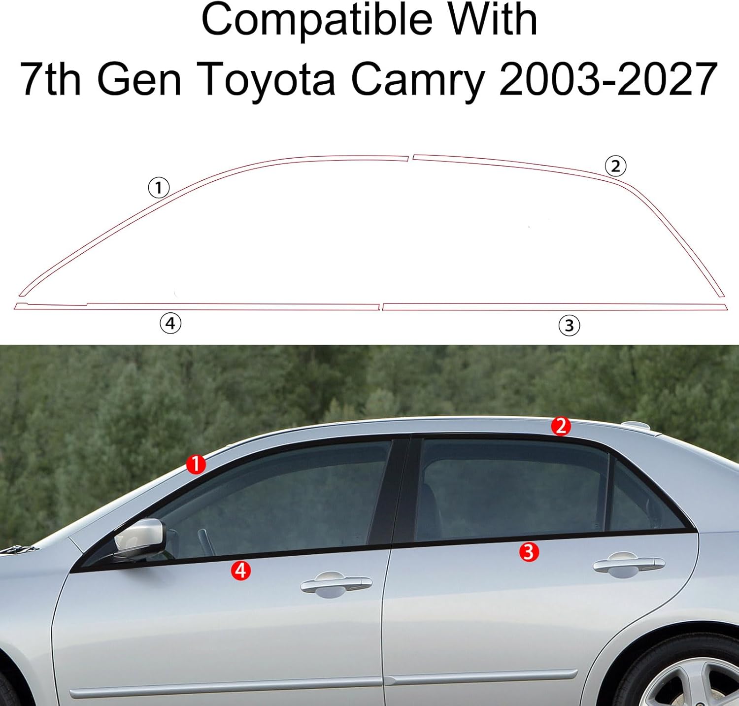 Stainless Steel Window Trim Chrome Delete for Accord Sedan 2003-2007 Black Window Trim Blackout Kit