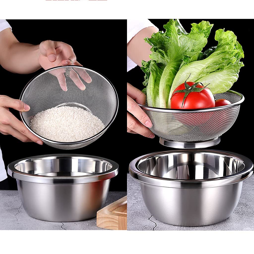 Colador De Acero Inoxidable De Malla Fina, Verduras De Frutas Cesta De Almacenamiento De Drenaje, 18 Cm / 20cm / 22 Cm / 33cm Canasta De Drenaje De Cocina Arroz Lavar El Colador (Color : 24cm Set (me
