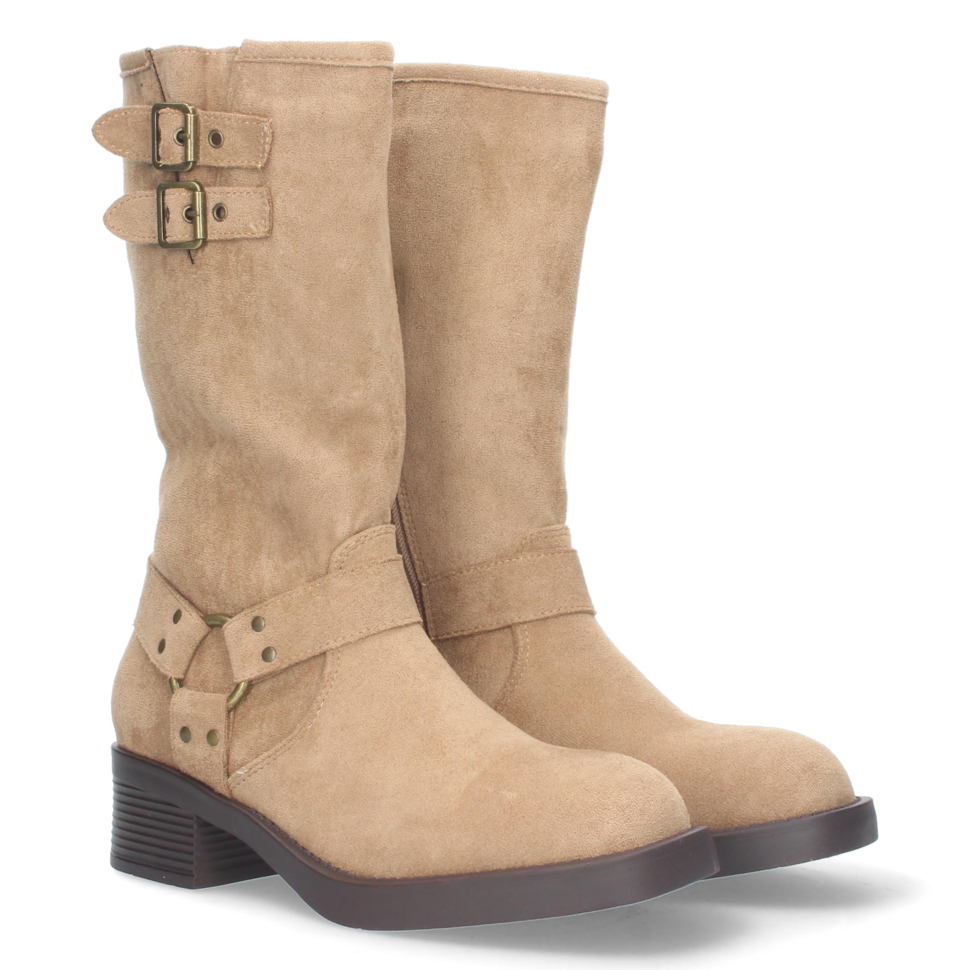 Damskie buty motocyklowe na niskim obcasie, zapinane na zamek, wygodne do noszenia na co dzień i do jazdy. Długość cholewki 27 cm.