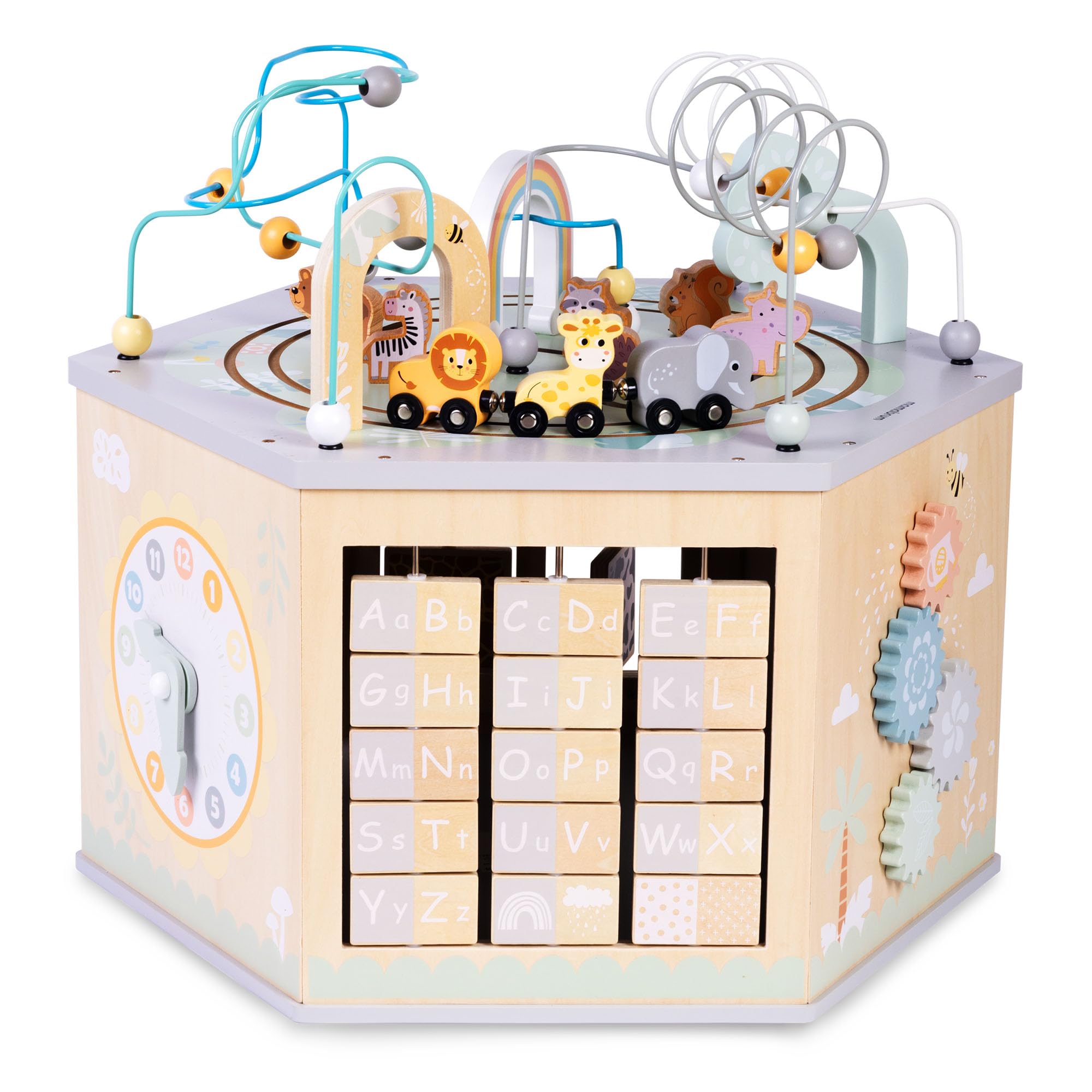 Mamabrum Grande Cubo Educativo – Giocattolo Montessori con Trenino Magnetico, Anelli Motori e 10+ Attività – Per Bambini da 12m+