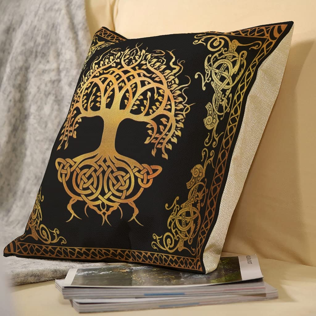 Wikinger Valknut & Baum Des Lebens Kissenbezug | Leinen, 45x45 Cm, Mit Reißverschluss – Deko Für Sofa & Wohnzimmer