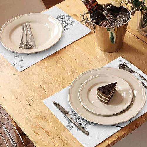 Miniatura 3 de Mugod Manteles individuales con fondo blanco con dos dientes de león negros estilizados y pelusa voladora, decorativos, resistentes al calor,