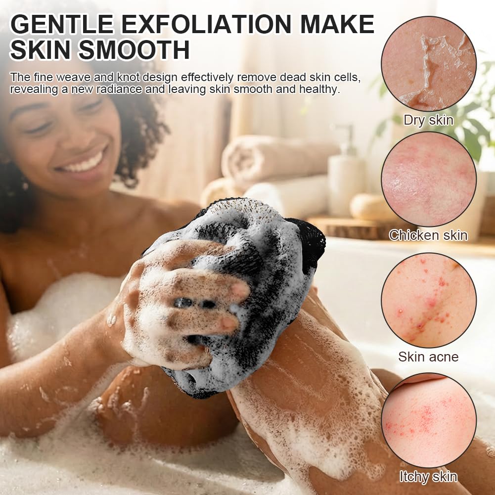 HOTUT 3 Piezas Esponja Exfoliante Africana, Esponja Corporal de Ducha y Baño con Cordón, Esponja Suave que Multiplica Espuma, Esponja Ergonómica de Cuerpo Entero