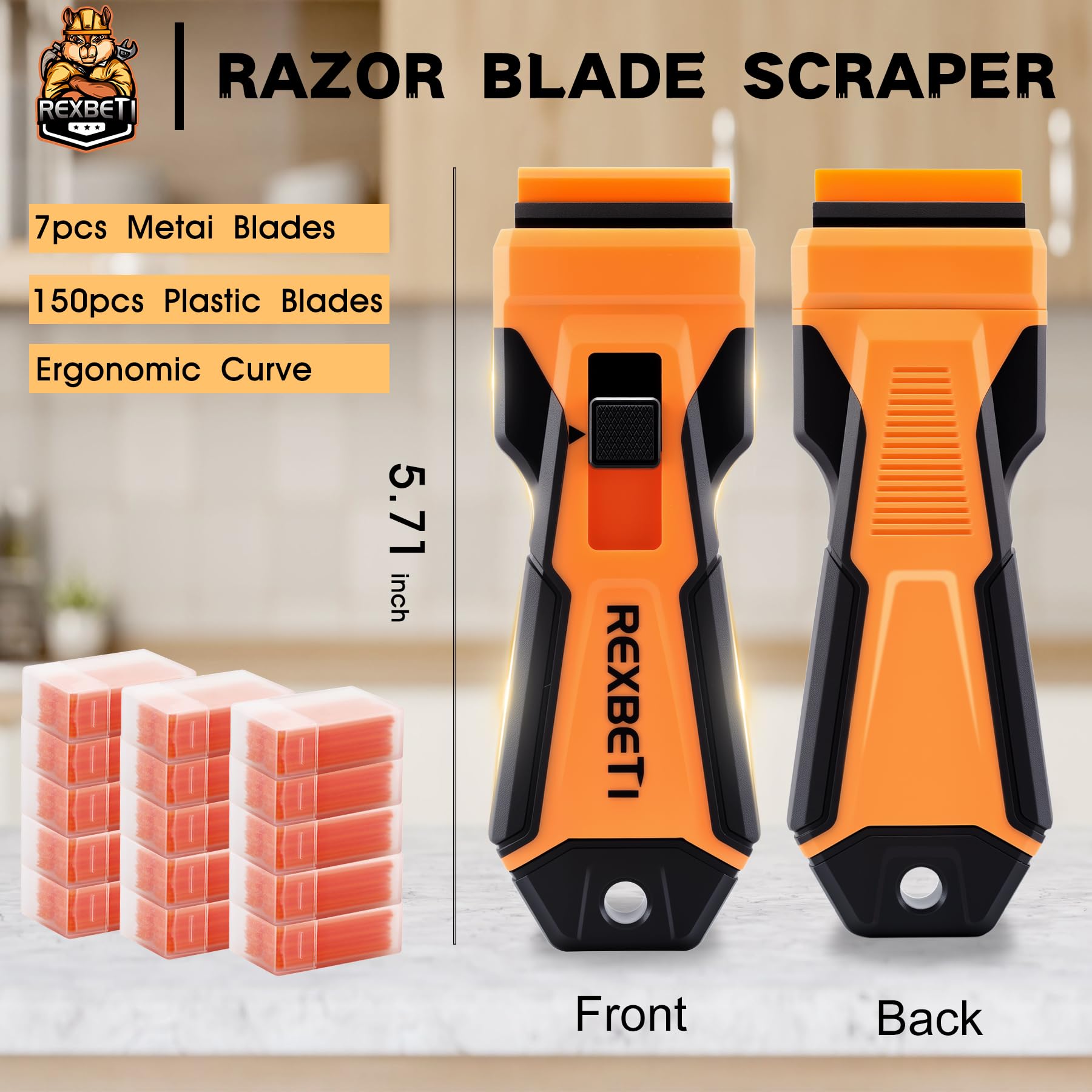 REXBETI Razor Blade Scraper Tool, Paint, Windows, Glass Stovetop Scraper view 2