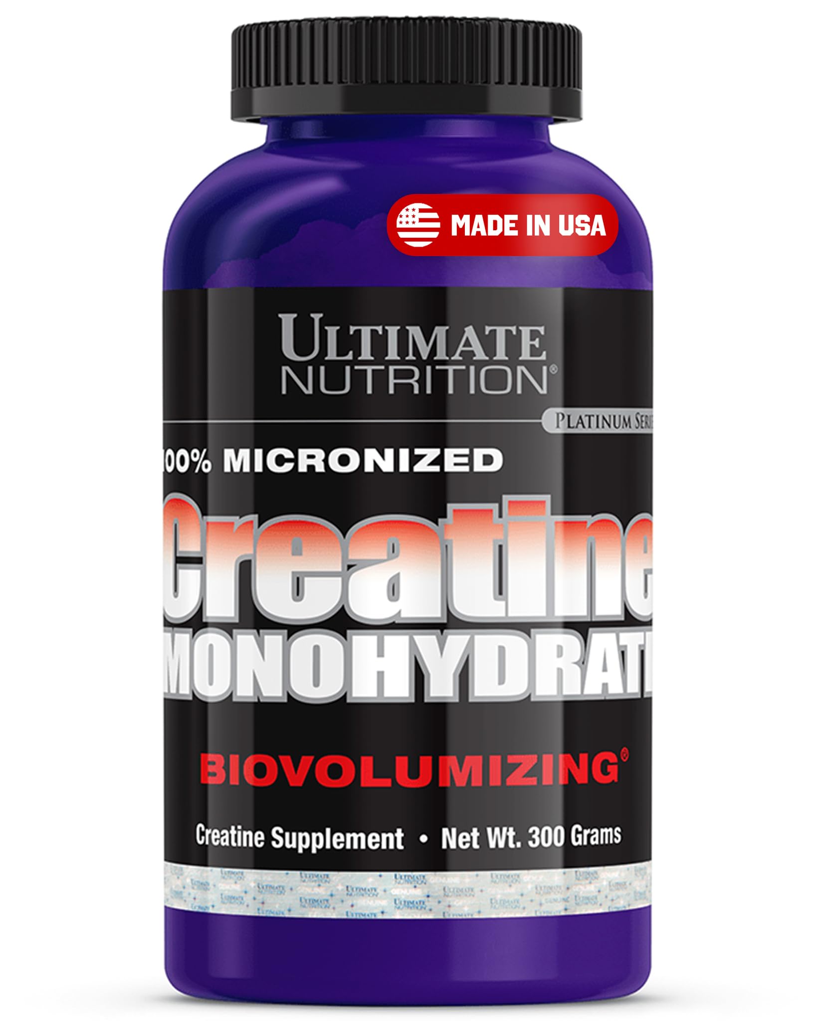 Monohidrato de creatina micronizado en polvo sin sabor Ultimate Nutrition para hombres y mujeres, 300 g - Suplemento para el rendimiento en el entrenamiento, crecimiento muscular y desarrollo de fuerza - Apto para dietas cetogénicas y sin gluten