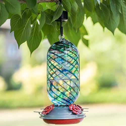 Miniatura 2 de Muse Garden Comederos de colibrí para colgar al aire libre, comedero de colibrí de vidrio soplado, regalos únicos para colibríes para mujeres,