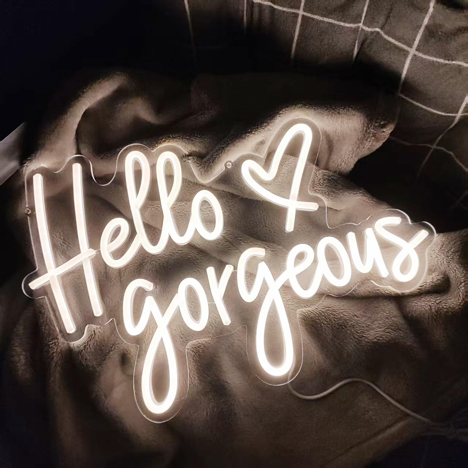 Hello Gorgeous Neonschild, Warmweiß LED Neonschild Dekorative Kunstlampe mit Dimmbarem Schalter für Zuhause, Hochzeit, Geburtstag, Hintergrundparty, 43,2 x 25,4 cm, USB-betrieben (Warmweiß)