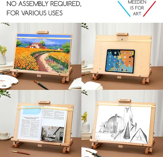 MEEDEN Large Drawing Board Easel, Solid Beech Wooden Tabletop H-Frame Adjustable Easel Artist Drawing & Sketching Board for Artists, Teens & Painters, Holds Canvas up to 23 high