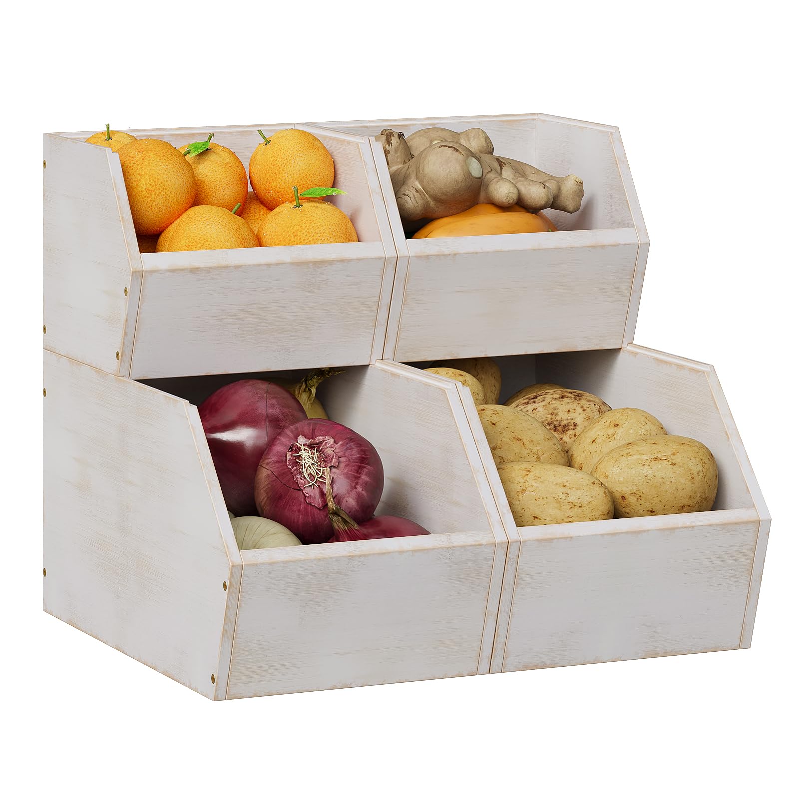 Photo 1 of Trironsun 2 Set Bamboo Pantry Storage Bins Wood Stackable Baskets Potato and Onion Storage Bins Fruits Vegetable Bread Organization for Kitchen Counter