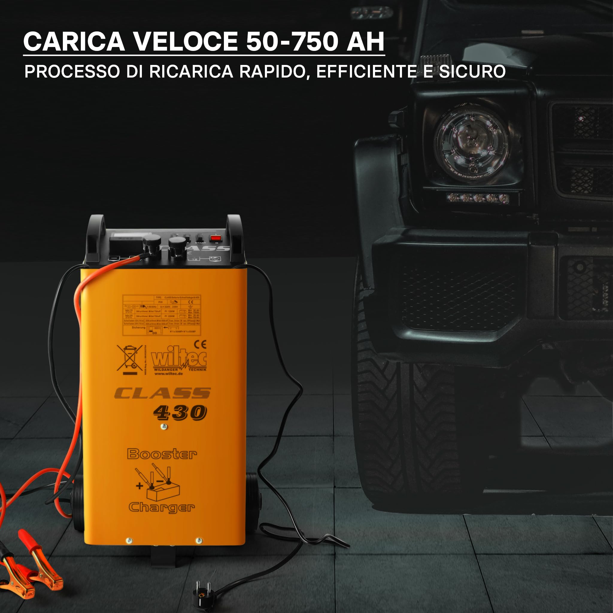 Wiltec Caricabatterie 12V e 24V Boost 430 Caricatore per batterie piombo acido AGM