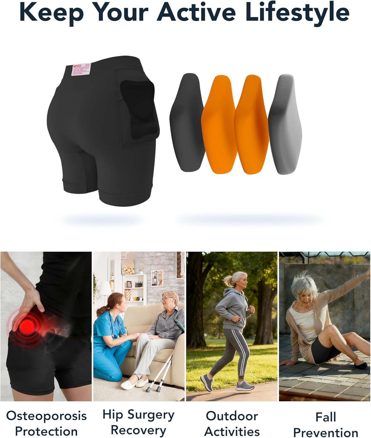 TIICHOO Elderly Hip Protector Hip Pad Discreet Protective Women's Slip Shorts 4 Pack (Large, Black 4 Pack)