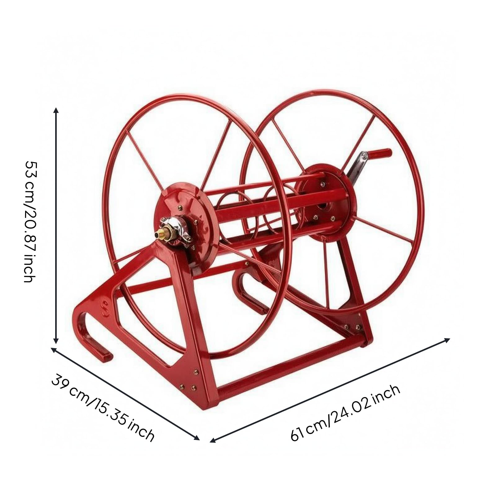 Avvolgitubo Agricolo Carrello Avvolgitubo Bobina Supporto Manuale con Ruote Circolari Base Triangolare Antiribaltamento Adatto per Attrezzatura Agricola Cortile Orto, Rosso, 300 Metri