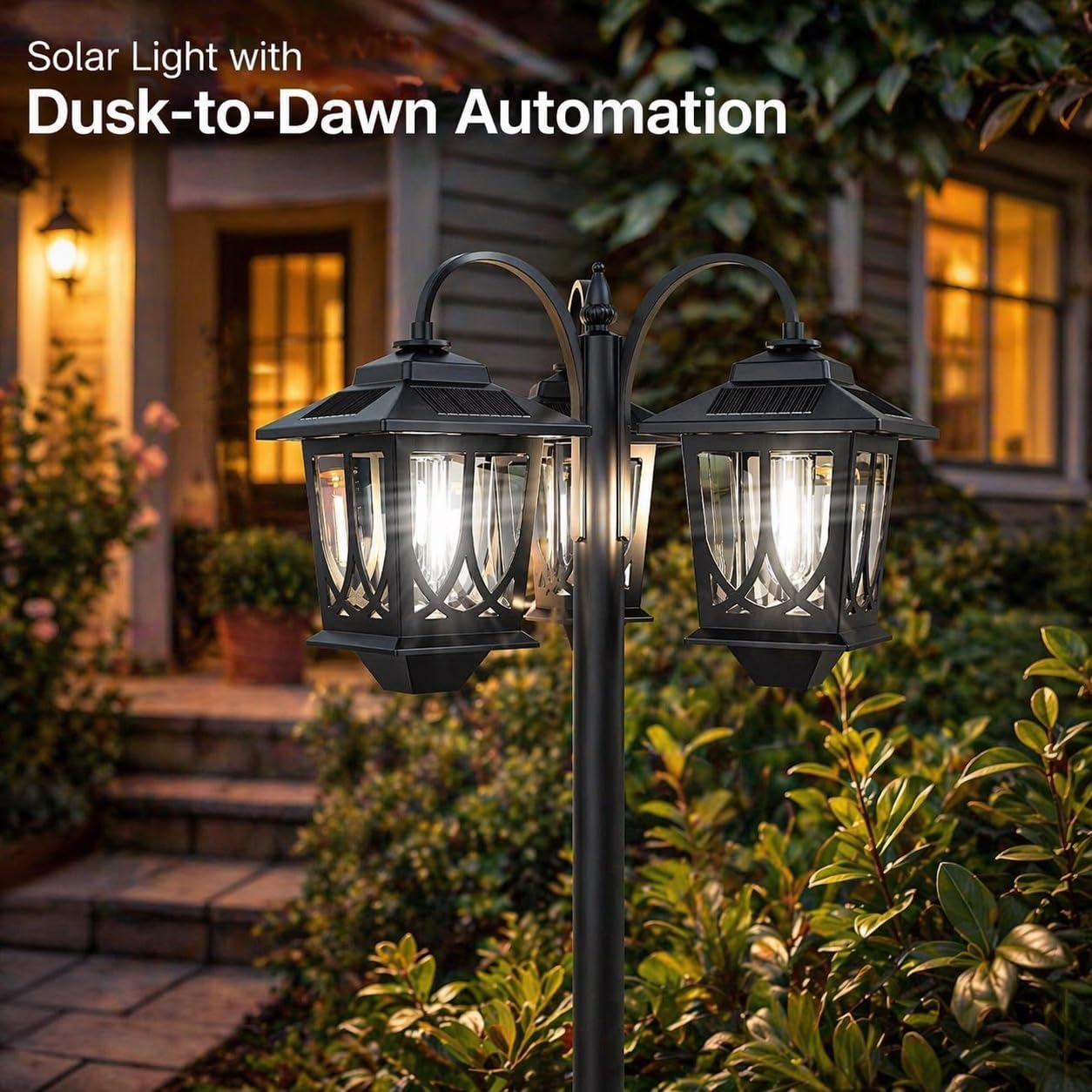 73" Aluminum Solar Lamp Post Light, 3-Head Solar Light Poles for Outside Bright Cool White, 90Lm Auto On/Off Waterproof Floor Lamp for Front Yard,Garden, Pathway, Patio Replaceable Bulb