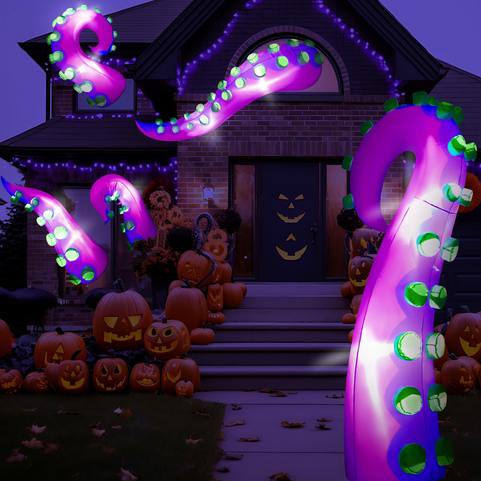Libima Aufblasbares, beleuchtetes riesiges Oktopus-Tentakel mit eingebauter LED, die aus dem Fenster ausgebrochen ist, Dekoration für Halloween, Fensterdekoration, Außenbereich, Hof, Rasen, Garten