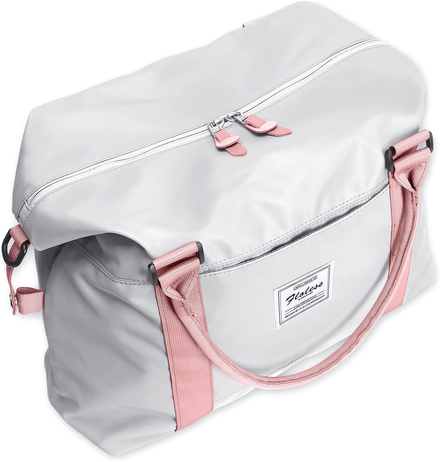Womens travel bags, weekender carry on for women, sports Gym Bag, workout duffel bag, overnight shoulder Bag fit 15.6 inch Laptop (Large, Gray&Pink)