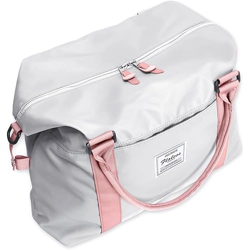 Womens travel bags, weekender carry on for women, sports Gym Bag, workout duffel bag, overnight shoulder Bag fit 15.6 inch Laptop (Large, Gray&Pink)