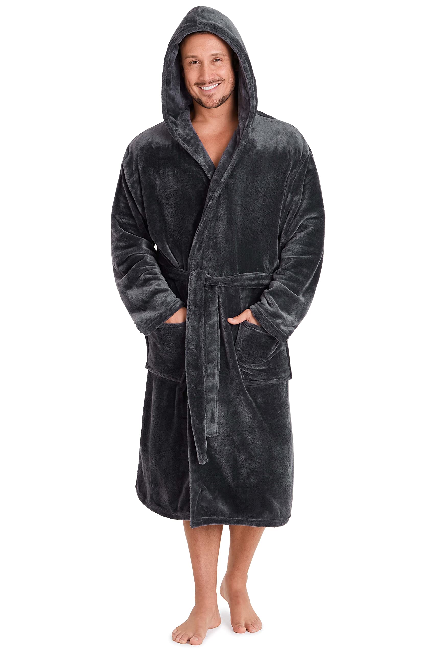 CityComfortMens Dressing Gown Super Soft Mens Fleece Robe with Hood Gowns Bathrobe Warm and Cozy