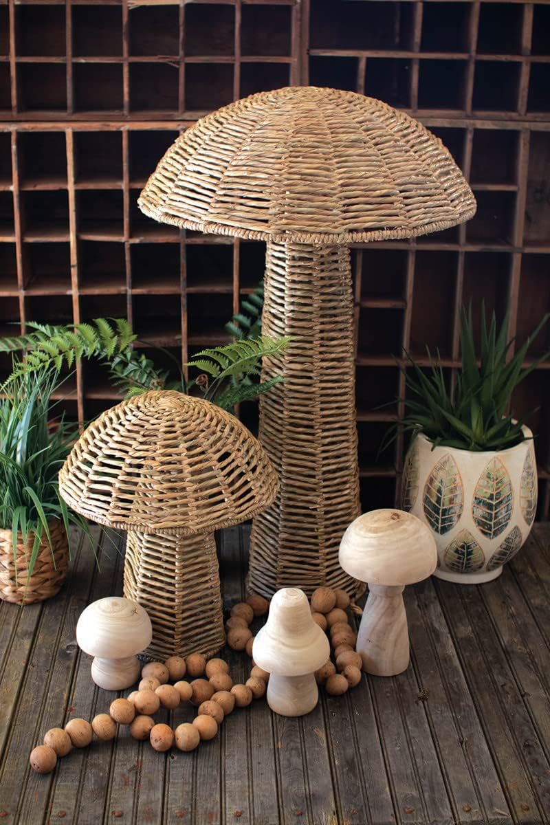 Set of Two Woven Seagrass Mushrooms