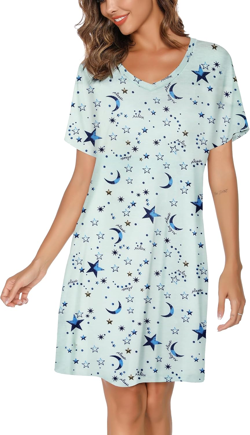 Nightgowns for Women Soft Cotton Sleep Shirts Short Sleeve Sleepwear S-XXL - Image 2