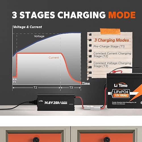 Miniatura 5 de LiTime LiFePO4 Cargador de batería 12V 20A, 14.6V LiFePO4 Cargador de baterías AC-DC para baterías recargables de ciclo profundo LiFePO4 de litio