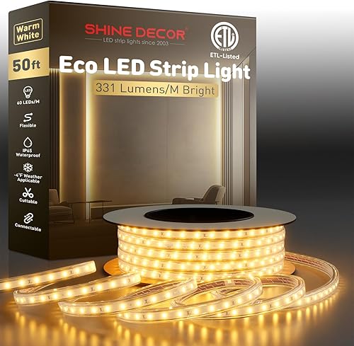 Miniatura 10 de Shine Decor Tira de luz LED fácil de conectar, 2800 K blanco cálido, resistente al frío, resistente a la intemperie para interiores y exteriores,
