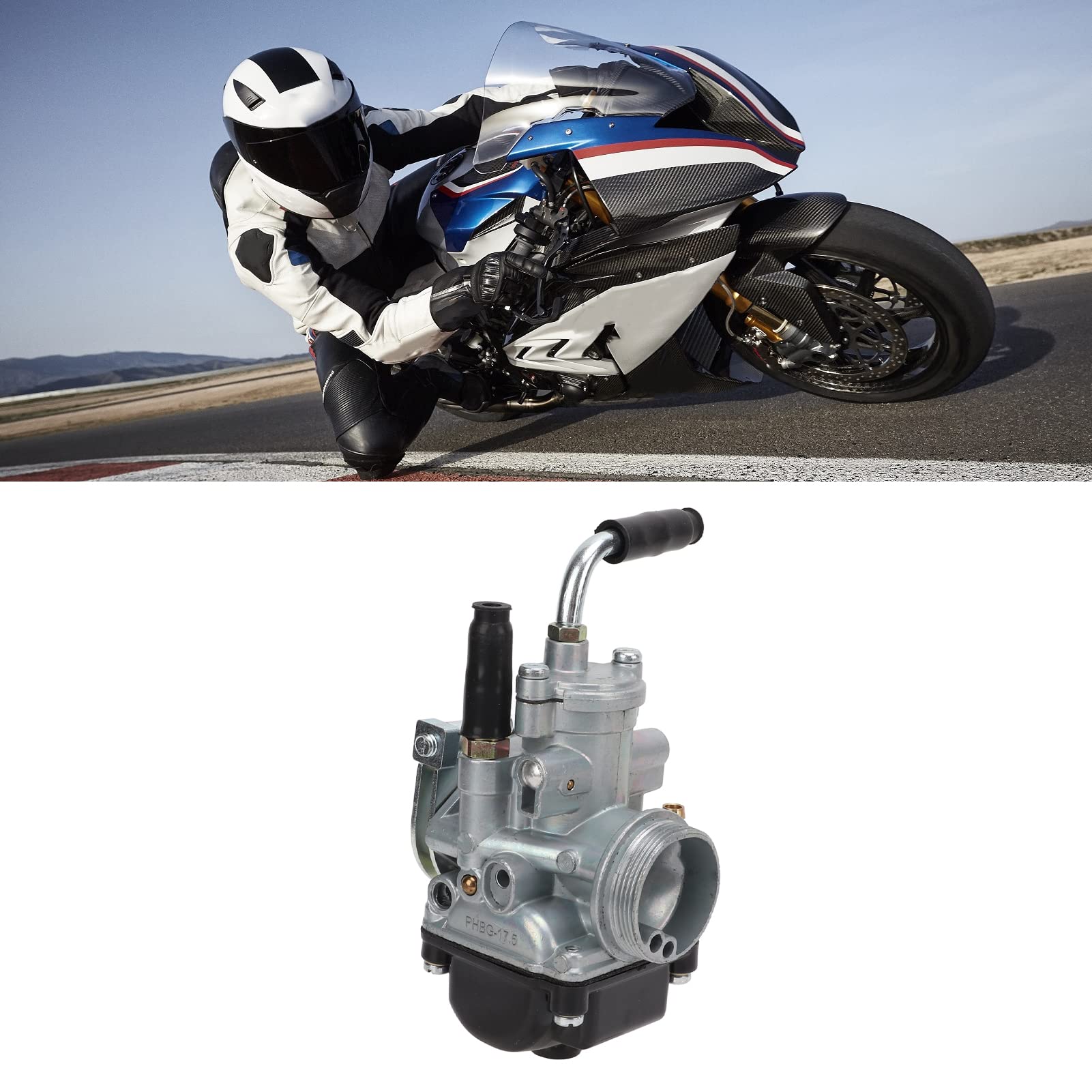 Carburador de Motocicleta, Carburadores Carburador de Motocicleta PHBG Carburador de Carreras Piezas de Motocicleta para Motor de 50‑100 2 Tiempos 19,5 Mm/0,77 Pulg.(17.5mm AD)