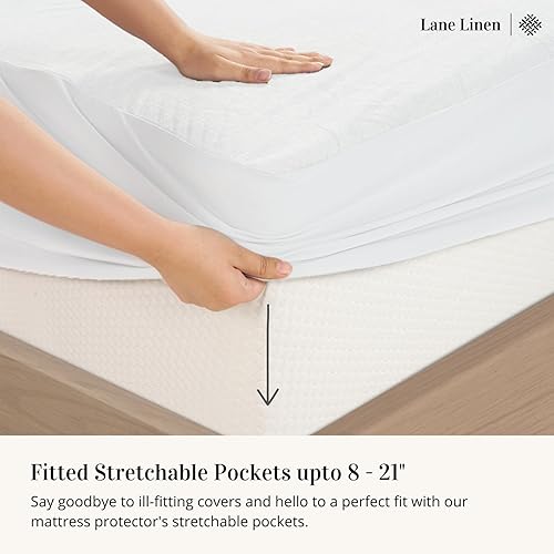 Miniatura 6 de Lane Linen Protector de colchón impermeable tamaño individual  Funda de colchón de rizo de algodón premium  Funda de cama suave, transpirable y