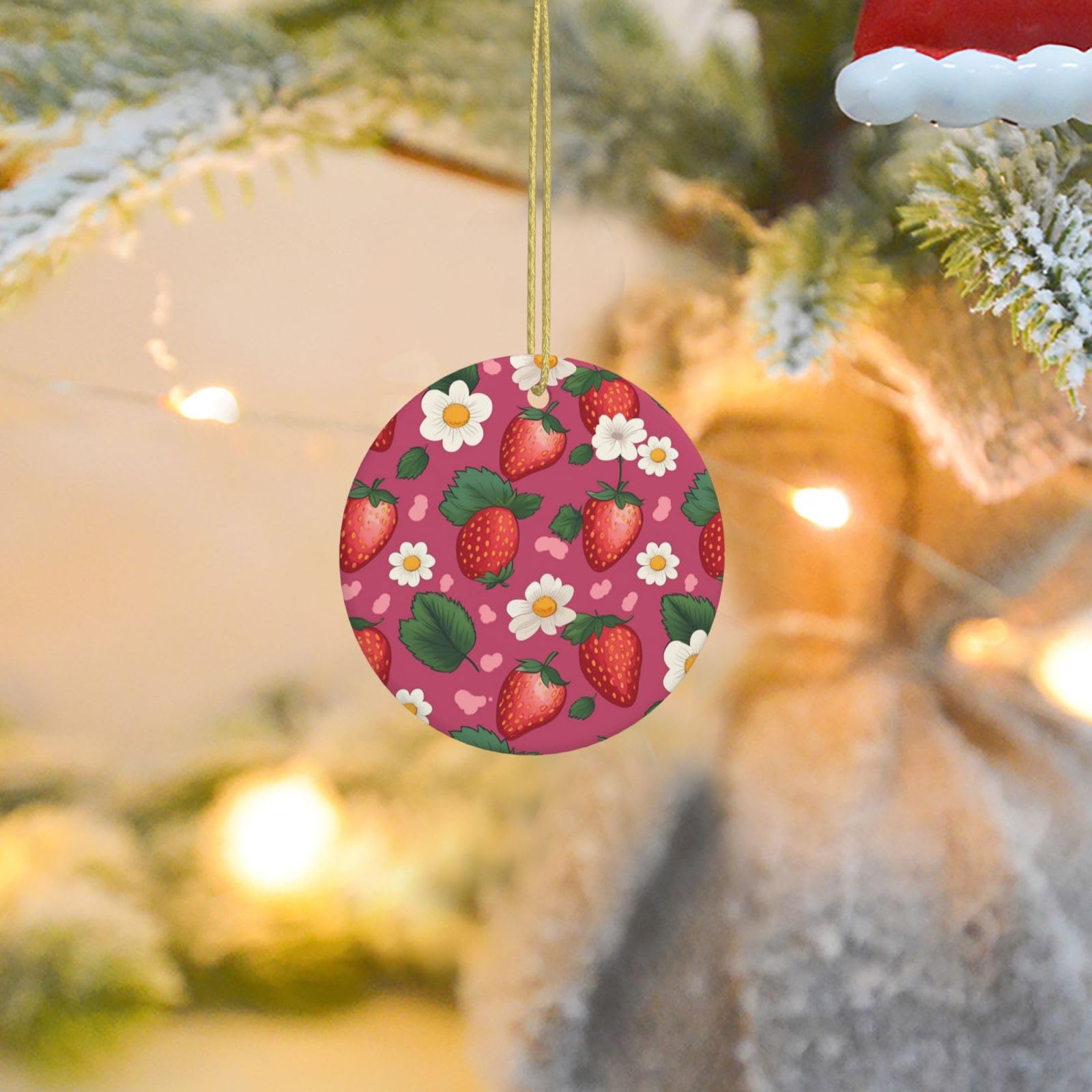 Christmas Tree Ornaments Ceramics Christmas Round Decorations Strawberry Ceramics Ornaments Circle Pentagram Xmas Tree Hanging Pendant for Christmas Tree Party Holiday Home Decor
