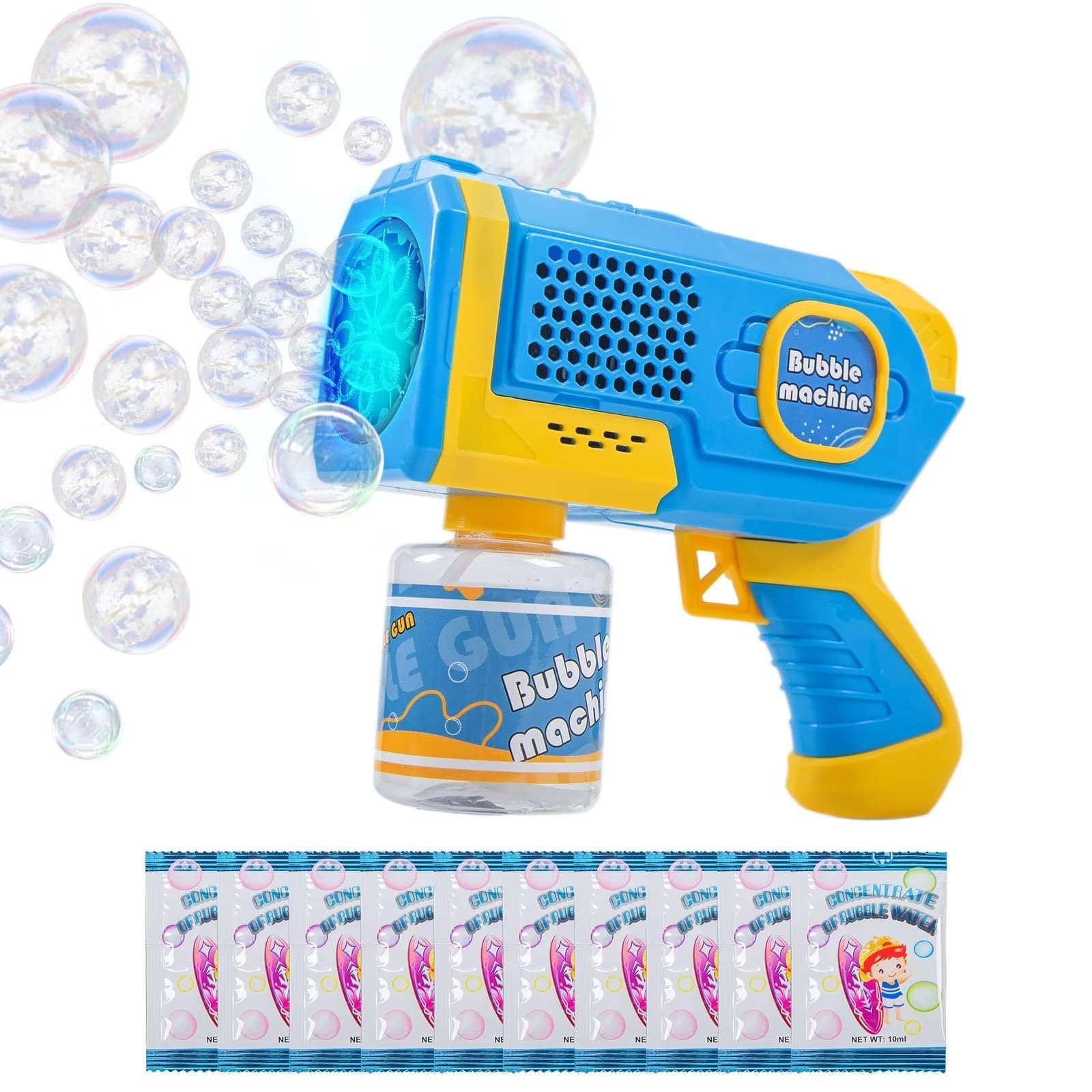 Bubble Gun for Toddlers - Automatic Bubble Machine for Kids, Bubble Blower with 10 Packs Bubble Solution & LED Lights, Leak-Proof Bubble Maker for Children, Bubbles Toys, Party Favors, Summer - Blue