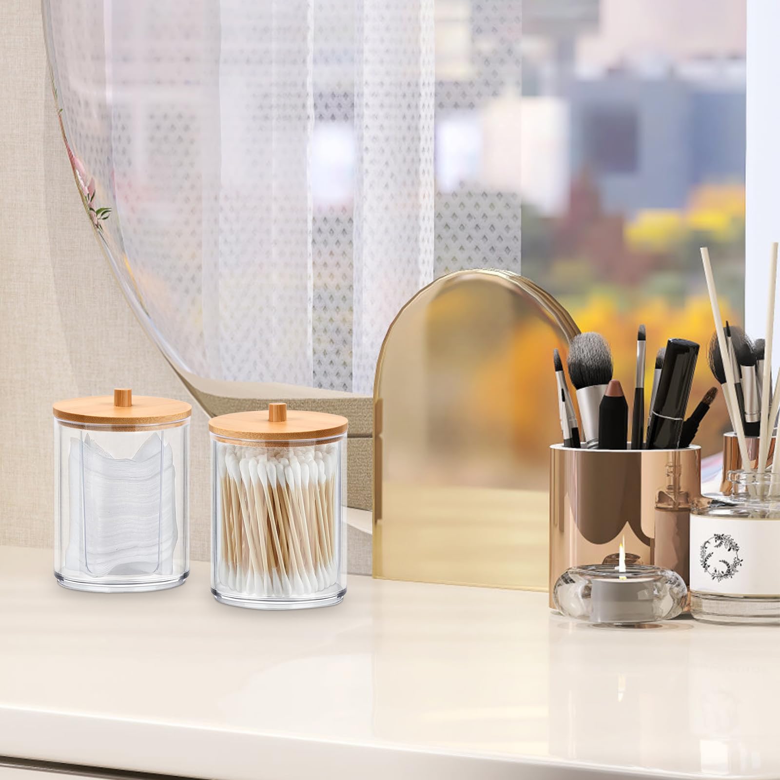 Elitecran Acryl-Aufbewahrungsbox Mit Deckel – 3 Fächer Für Wattestäbchen, Make-up & Schmuck