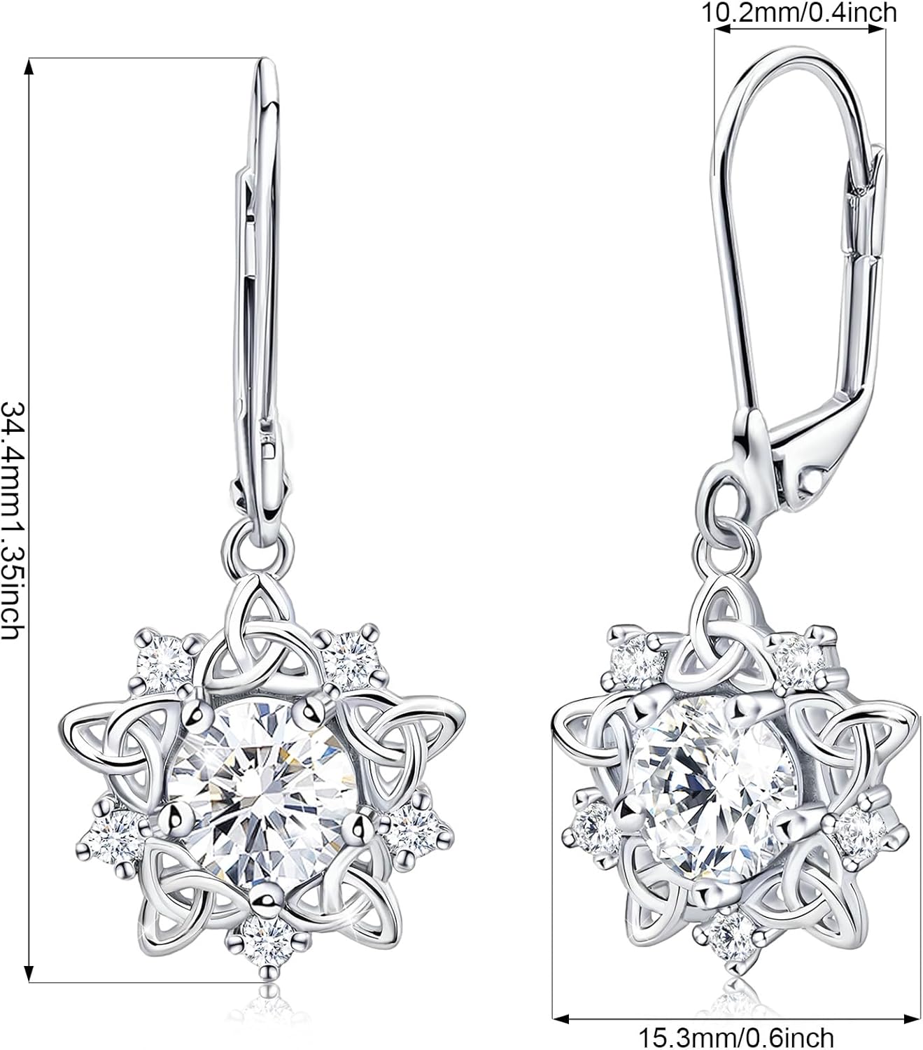 Sterling Silver Dangle Hoop Flower Earrings Charms Hypoallergenic Fashion Dainty Drop Hoop Jewelry with Cubic Zirconia Birthday Gift for Women - Image 3