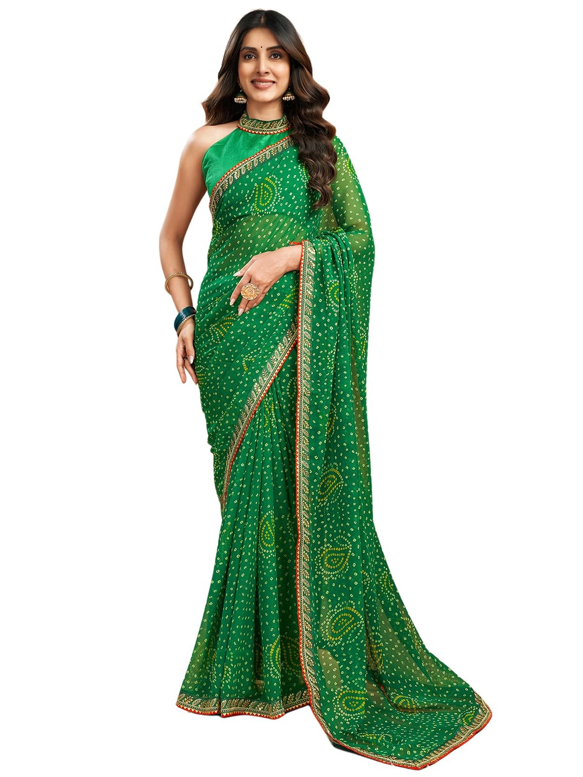 satrani Women's Georgette Bandhani Printed Saree with Unstitched Blouse Piece-picture-18