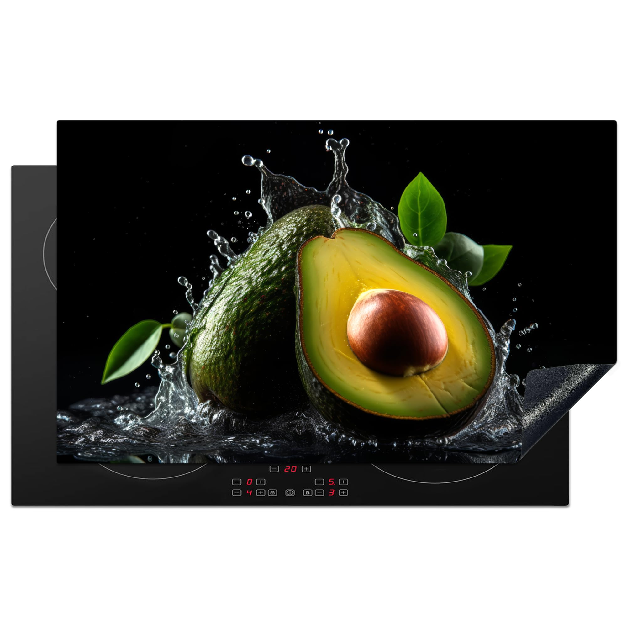 KitchenYeah© Induction Hob Cover Protector Mat 20.5"x33.5" / 85x52 cm Kitchen Universal Ceramic Covers for Electric Cookers Vinyl Avocado - Fruit - Water - Black - Green