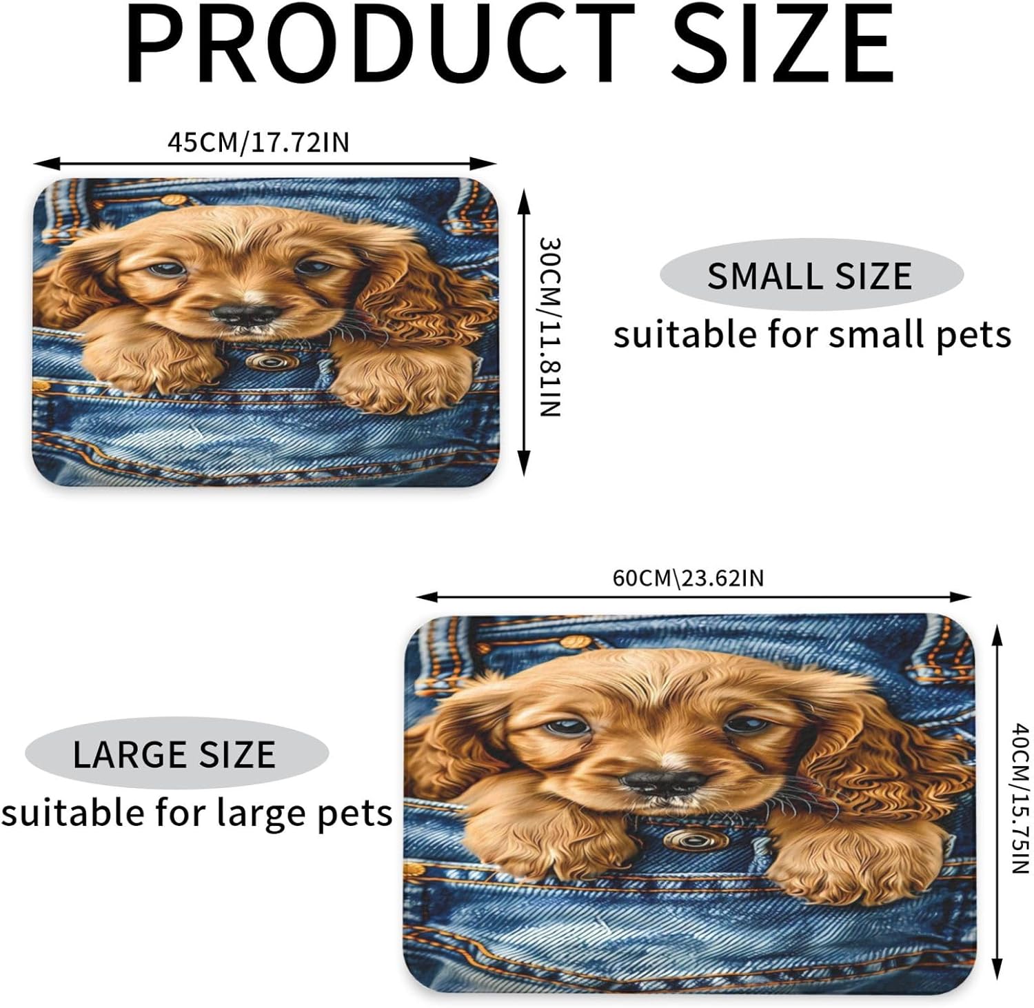 Cute Puppy Dog (1) Pet Food Mat Dog Non-Slip Feeding Mat Cat Bowl Mats Pets Placemat for Food and Water 40x60cm